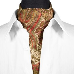 Mens Silk Ascot Cravat Green Paisley Red Cream Formal Wedding Necktie Scarf